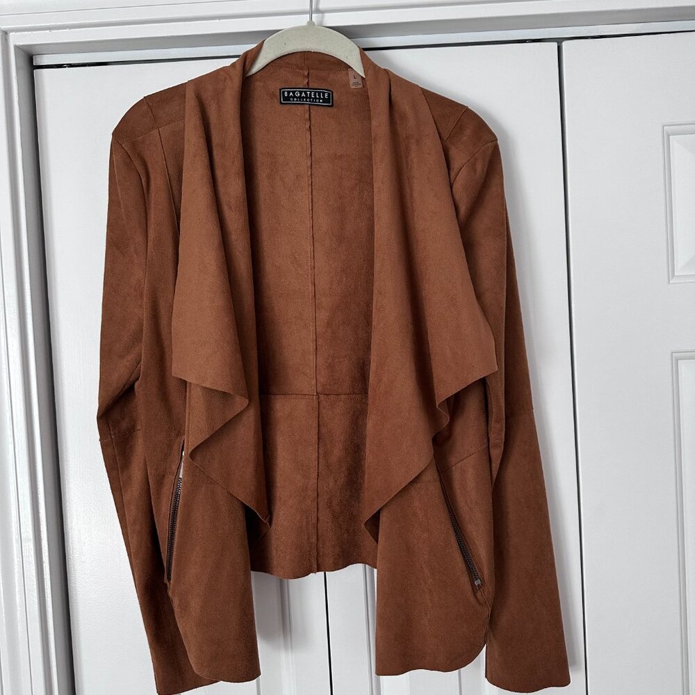 Faux Suede Drape-Front Jacket | L